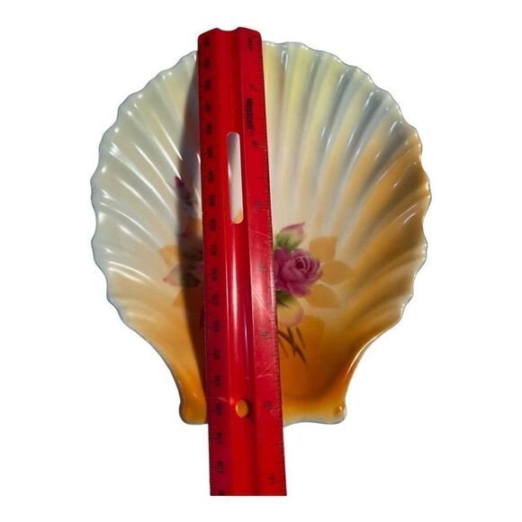 Lefton China Shell Dish Hand Painted Vtg Roses 5370 Trinkets Ring Dish - Picture 4 of 4